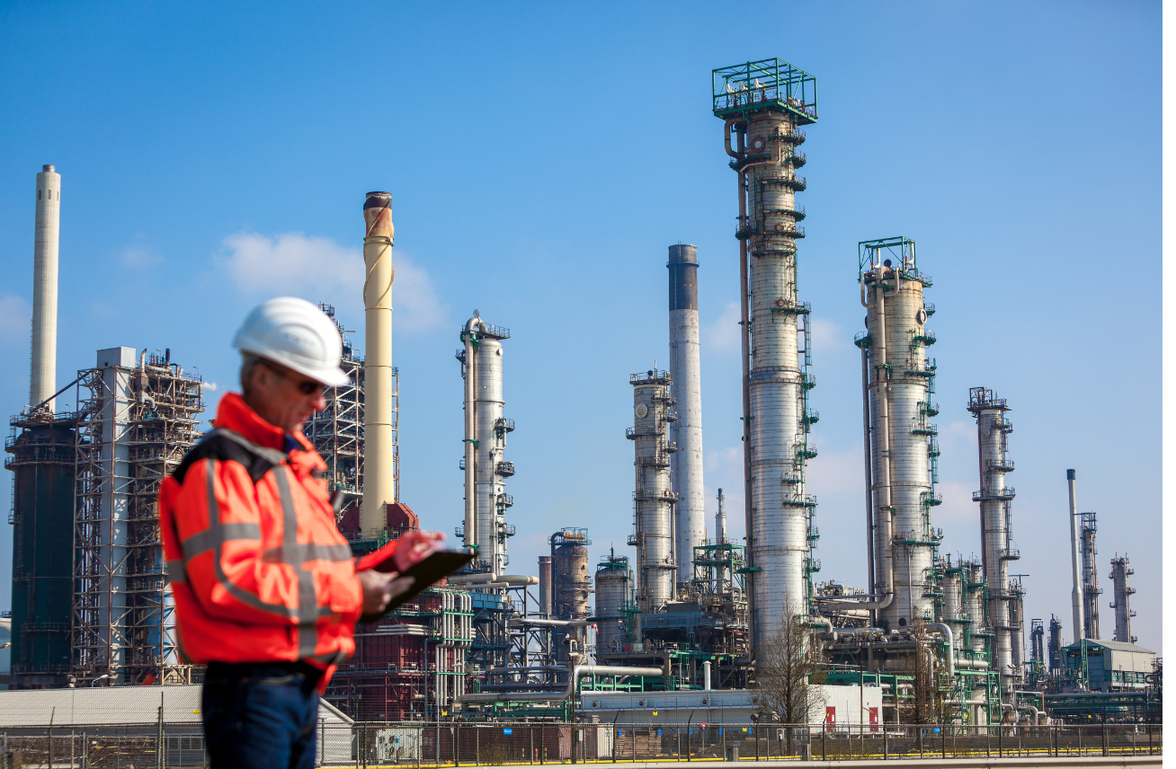 petrochemicals, man with hard hat